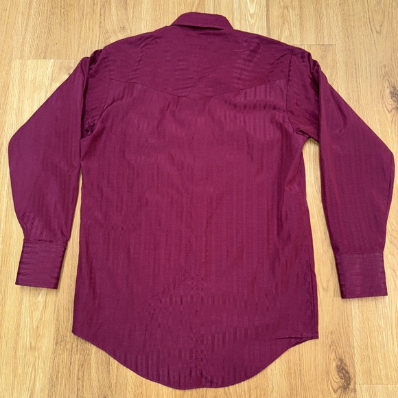 Plains Western Wear Shirt Men's SM Maroon Cowboy Long Sleeve Pearl Snap Rodeo - Picture 5 of 11